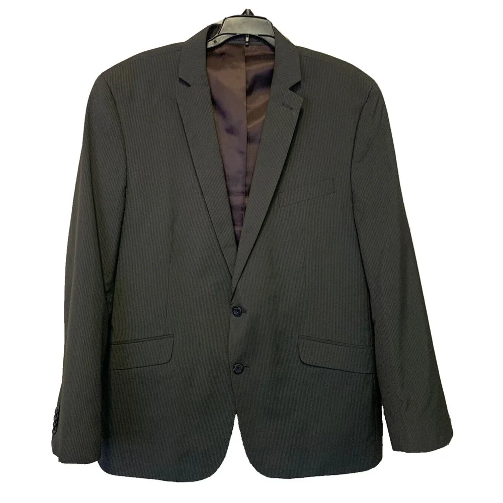 Kenneth Cole Reaction Mens Gray Pinstriped Sport Coat Size 44R Preppy Office